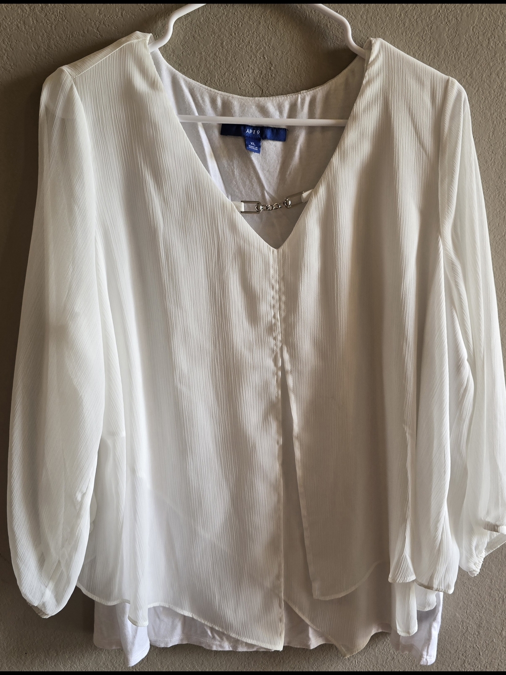 Apt. 9 Cream V-Neck Blouse with Decorative Chain